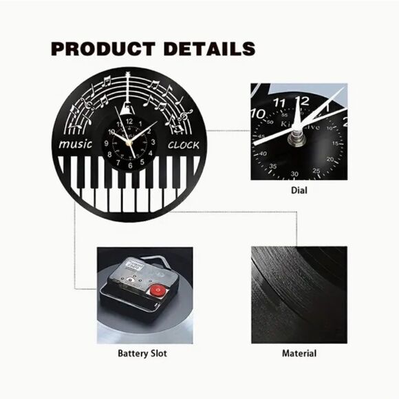 Y2K Retro Laser Cut Vinyl Record Album Wall Clock Eclectic Jazz Music Piano - Picture 4 of 4